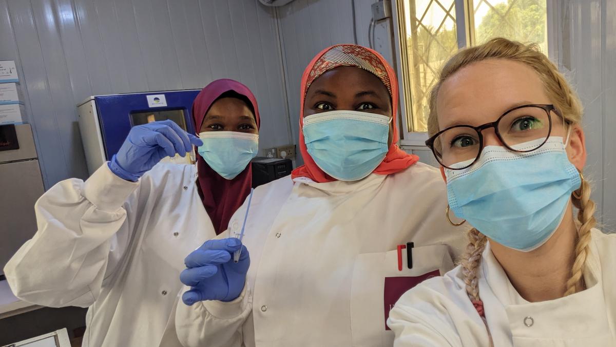 Kate, Maryam and Firdausi working in the lab in Kano, Nigeria